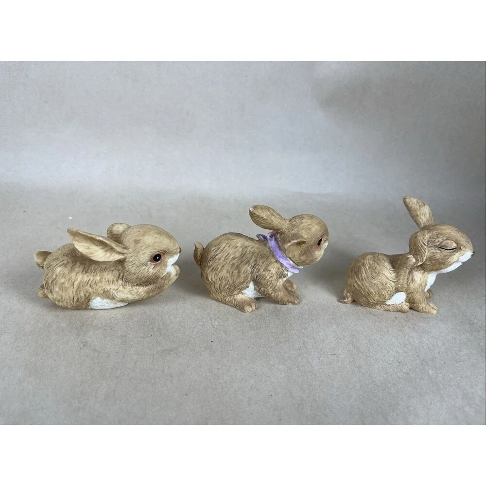 Lot Of 5 Vintage Small Resin Bunny Rabbit Brown‎ White Cute Easter Decor EUC